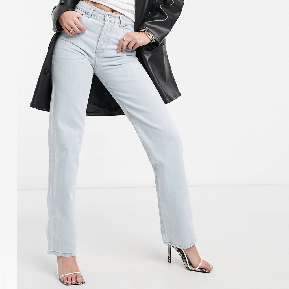 Straight leg jeans in ice blue.